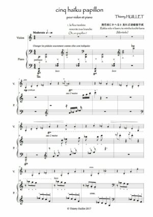 Huillet: 5 haiku papillon, for violin and piano – Opus 77