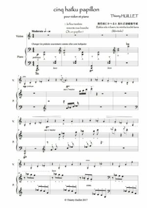 Huillet: 5 haiku papillon, for violin and piano – Opus 77