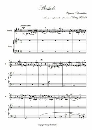 Porumbescu: Balada, transcription and harmonization for violin and piano (or organ) by Thierry Huillet – Opus 40 (piano) & Opus 40d (organ)
