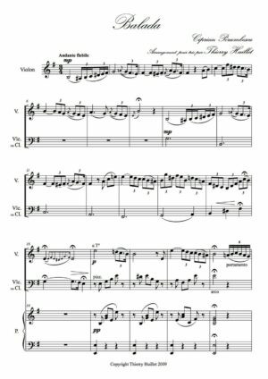 Porumbescu: Balada, transcription and harmonization for piano, violin and cello (or clarinet) by Thierry Huillet – Opus 40a