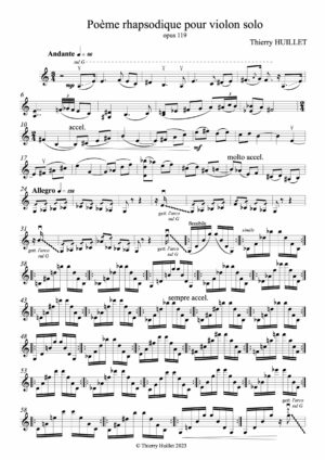 Thierry HUILLET “Poème rhapsodique” opus 119, for solo violin